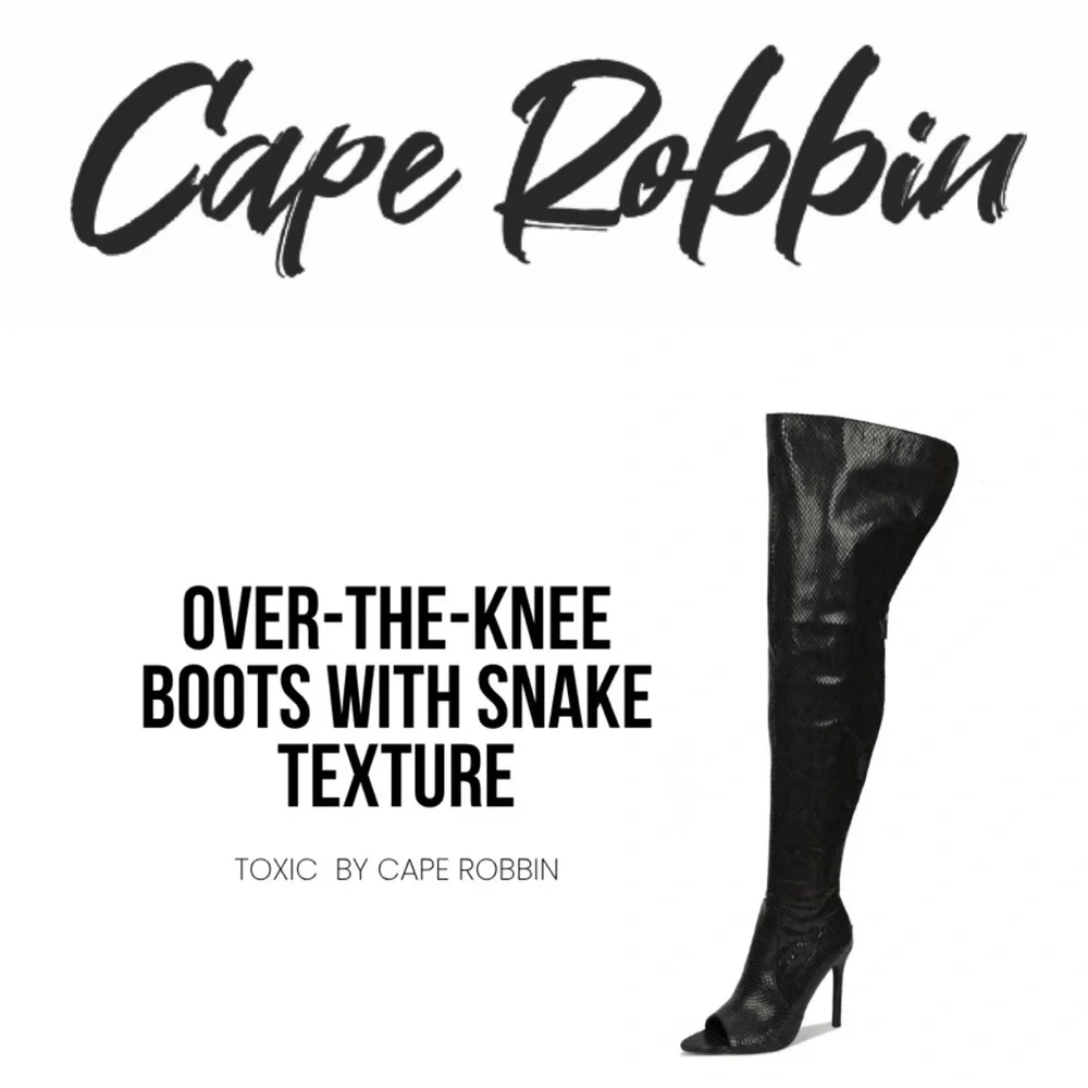 NWOT • Cape Robbin • Toxic Faux Snake Thigh High Over The Knee Peep Toe Stiletto